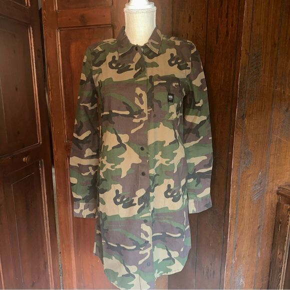 Womens VANS Camouflage long sleeve shirt Dress with pockets XS - Picture 1 of 6
